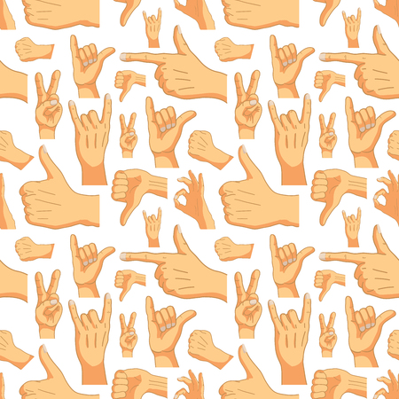 Common cartoon hand signs on white, seamless patternのイラスト素材