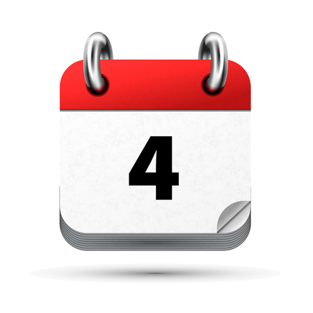 Bright realistic icon of calendar with 4th date on white background.のイラスト素材