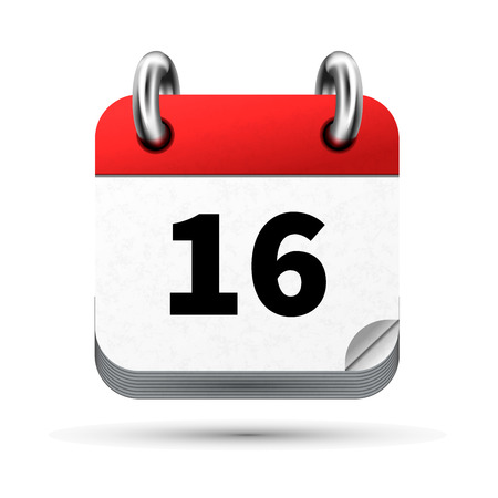 Bright realistic icon of calendar with 16th date on white background.のイラスト素材