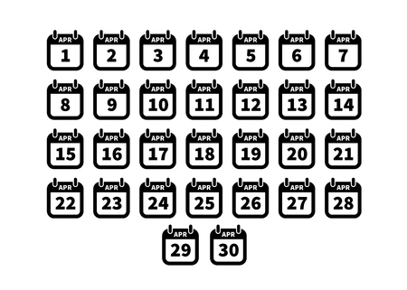 Set of simple black calendar icons on April on white background.のイラスト素材