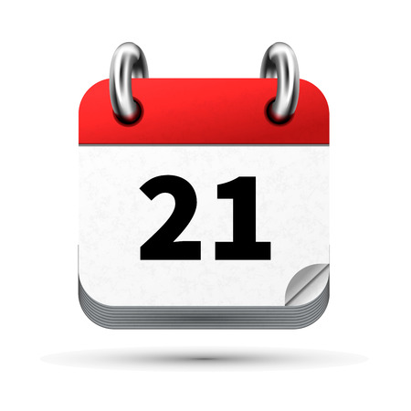 Bright realistic icon of calendar with 21st date on whiteのイラスト素材
