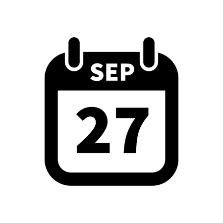 Simple black calendar icon with 27 september date on whiteの写真素材