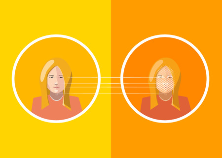 Woman face scan identification, flat concept illustrationのイラスト素材