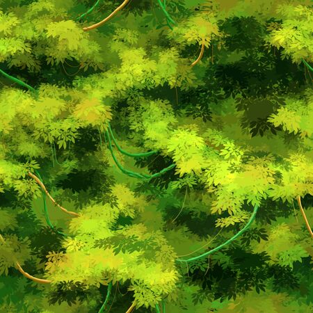 Cute cartoon tropical vines and bushes, lushy seamless patternのイラスト素材