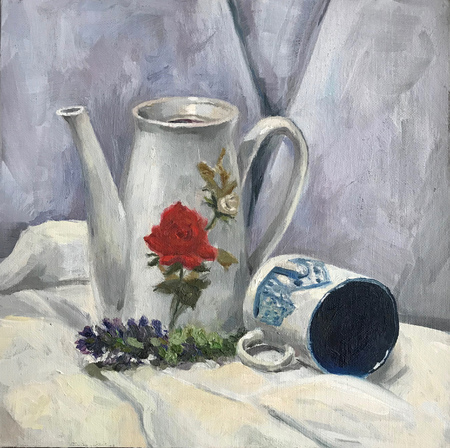 Still life with teapot and cup, academic oil painting concept illustrationの写真素材