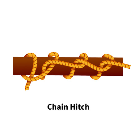 Chain Hitch sea knot. Bright colorful how-to guide isolated on whiteのイラスト素材