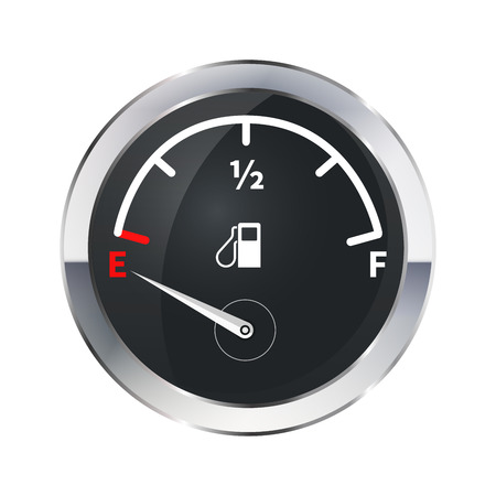 Out of fuel, glossy metallic indicator isolated on whiteのイラスト素材