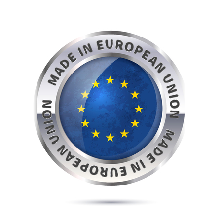 Glossy metal badge icon, made in European Union with flagのイラスト素材