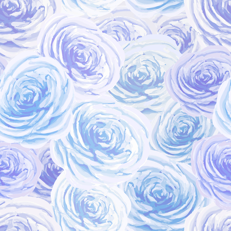 Bright blue and white rosebuds, flower seamless patternのイラスト素材