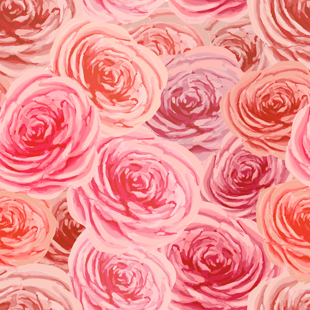 Bright red and pink rosebuds, flower seamless patternのイラスト素材