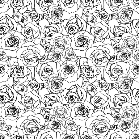 A lot of beautiful black outline rosebuds, seamless patternのイラスト素材