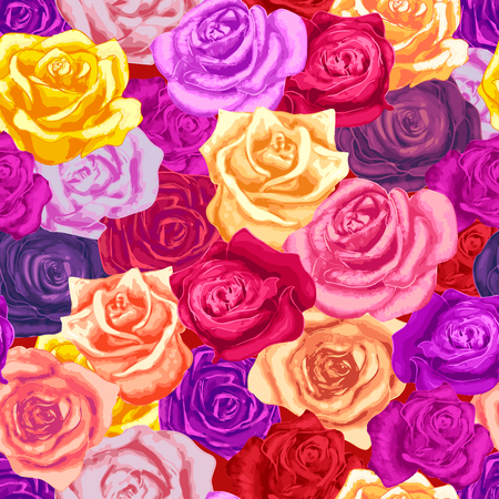 A lot of beautiful bright colorful rosebuds, seamless patternのイラスト素材