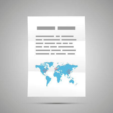 Report with world map, A4 size document icon on grayのイラスト素材