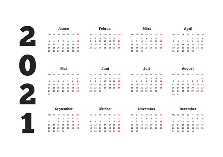2021 year simple calendar on german language on whiteのイラスト素材