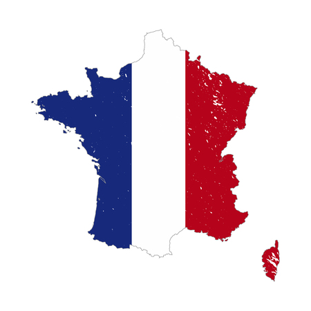 France country silhouette with flag on background, isolated on whiteのイラスト素材