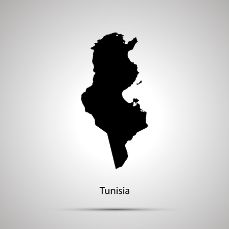 Tunisia country map, simple black silhouette on grayのイラスト素材
