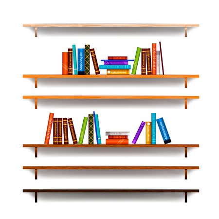 Set of bookshelves with different colourful books isolated on whiteのイラスト素材