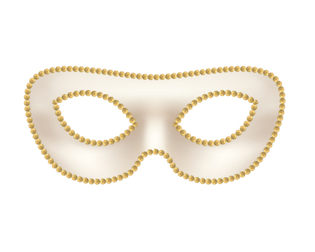 Bright beige masquerade mask with golden border on whiteの写真素材