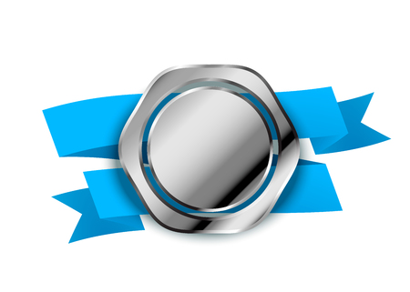 Retro silver label, luxury badge with blue tape isolated on whiteのイラスト素材