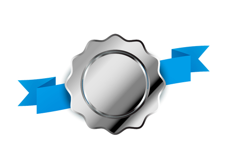 Vintage silver label, luxury badge with blue tape isolated on whiteのイラスト素材