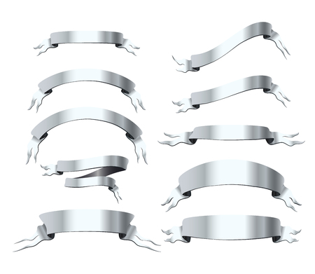 Set of 10 bright silver elegant tapes isolated on whiteのイラスト素材