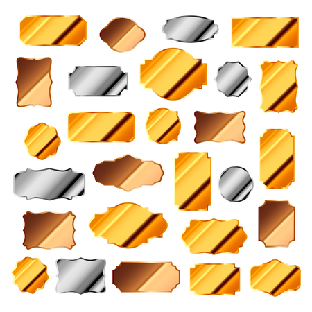 Large set of different glossy metallic labels isolated on whiteのイラスト素材