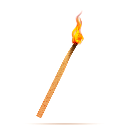 Bright realistic match with fire flames on whiteのイラスト素材