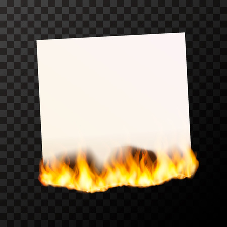 Realistic burning blank sheet of white paper bright with fire flamesのイラスト素材