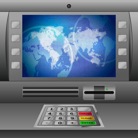 Realistic ATM machine with glossy display and keypadのイラスト素材