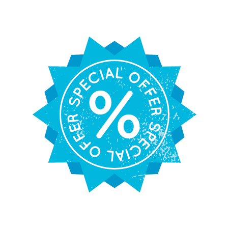 Bright blue retro sale badge sign isolated on whiteのイラスト素材