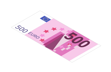 Flat five hundreds euro banknote in isometric view isolated on whiteのイラスト素材