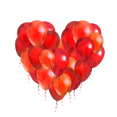 A lot of red balloons in round frame shape on whiteのイラスト素材