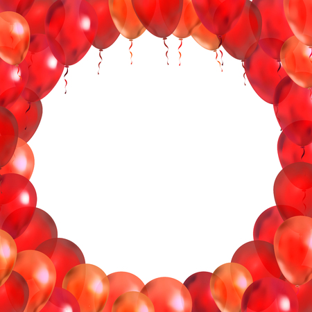 A lot of red balloons in round frame shape on whiteのイラスト素材