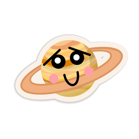 Cartoon saturn planet icon with cute face isolated on whiteのイラスト素材