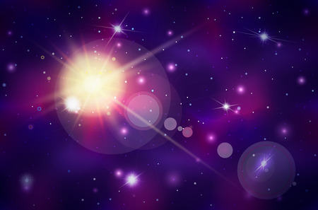Deep purple space background with bright star and lens flareのイラスト素材