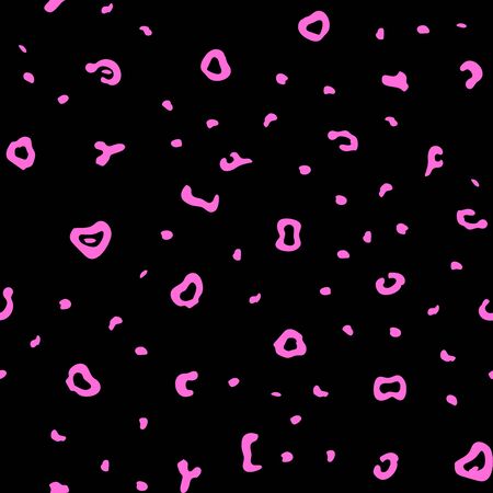 Black cartoon leopard skin with pink spots seamless patternのイラスト素材