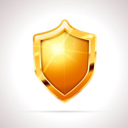 Bright golden glossy shield on whiteのイラスト素材