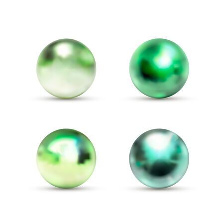 Set of green glossy marble balls with glare on whiteのイラスト素材