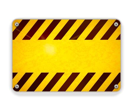 Bright glossy metal plate, warning sign template on whiteのイラスト素材