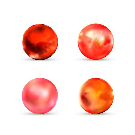 Set of red glossy marble balls with glare isolated on whiteのイラスト素材