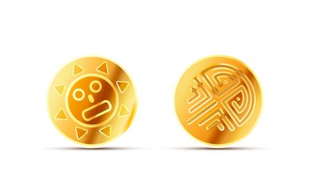 Two bright glossy golden ancient coins isolated on whiteのイラスト素材