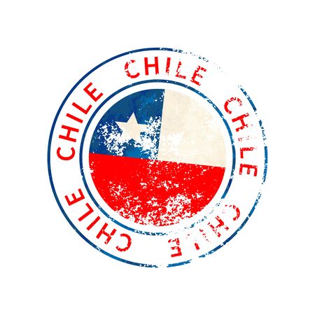 Chile sign, vintage grunge imprint with flag isolated on whiteのイラスト素材