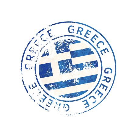 Greece sign, vintage grunge imprint with flag isolated on whiteのイラスト素材