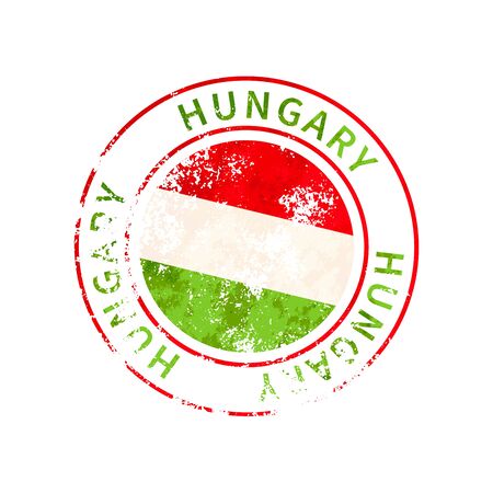 Hungary sign, vintage grunge imprint with flag isolated on whiteのイラスト素材