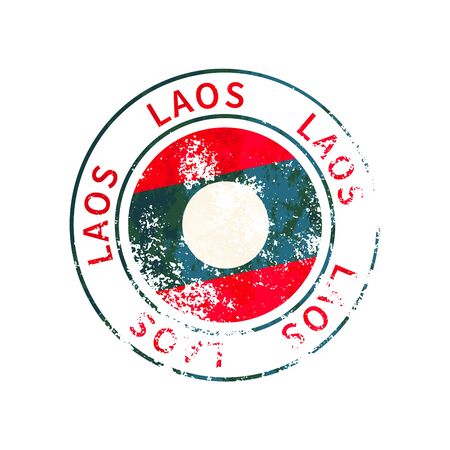 Laos sign, vintage grunge imprint with flag on whiteのイラスト素材