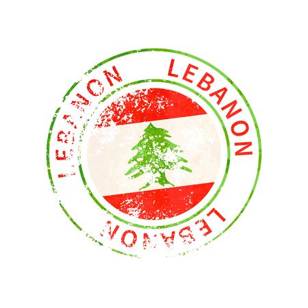 Lebanon sign, vintage grunge imprint with flag isolated on whiteのイラスト素材