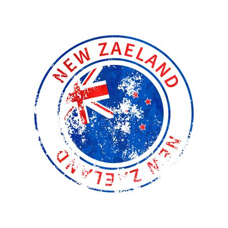 New Zaeland sign, vintage grunge imprint with flag on whiteのイラスト素材