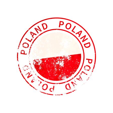 Poland sign, vintage grunge imprint with flag on whiteのイラスト素材