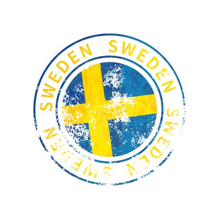 Sweden sign, vintage grunge imprint with flag on whiteのイラスト素材