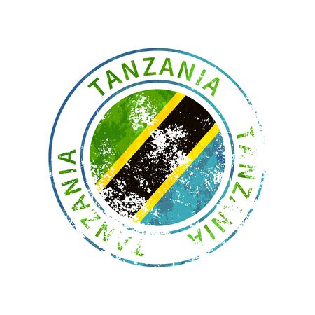 Tanzania sign, vintage grunge imprint with flag on whiteのイラスト素材